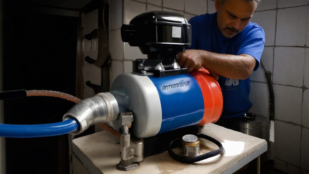 un tecnico instaladon un grupo de presion